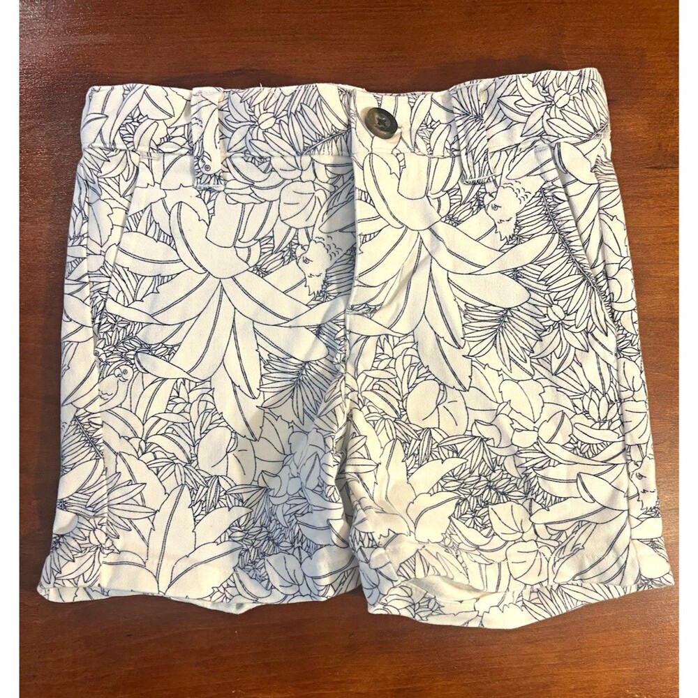 Janie and Jack 2T White/Blue Tropical Floral Cotton Button Shorts Play Casual